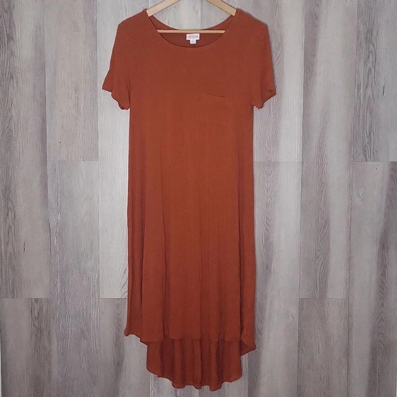 LuLaRoe Carly Burnt‎ Orange Short Sleeve Hi Low Tee Shirt Dress Womens Size XS - Picture 1 of 5